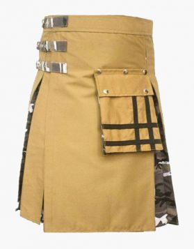 Khaki Hybrid Kilt with Urban Camo Pleats- Front Image 