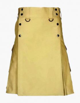 Khaki Utility Kilt with a Detachable Apron - Front Image 