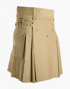 Khaki Utility Kilt with Decorated Apron - Front Image