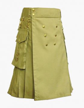 Khaki Utility Kilt with Golden Button