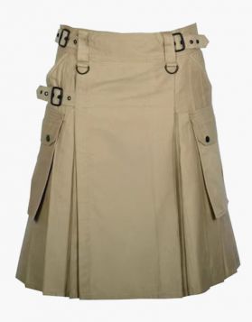 Khaki Utility Kilt with Slant Pockets- Front Image