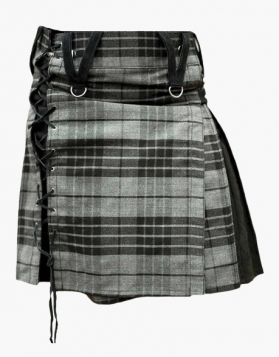 Ladies Grey Watch Box Pleated Mini Hybrid Kilt- Front Image