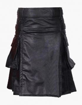 Lautreamont Black Leather Kilt - Front Image 