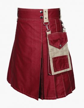 Maroon And Khaki Utility Kilt- Front Image 