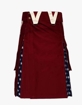 Maroon USA Flag Hybrid Utility Kilt- Front Image