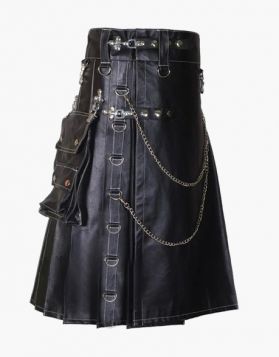 Men Black Fashion Leather Gothic Kilt - Side Image 