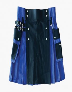 Men's Black & Blue Two Tone Utility Kilt with Detachable Pockets
