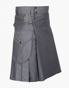 Men's Grey Cargo Utility Kilt- Front Image 