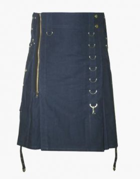 Men's Navy Blue Utility Kilt With Eyelets- Front Image