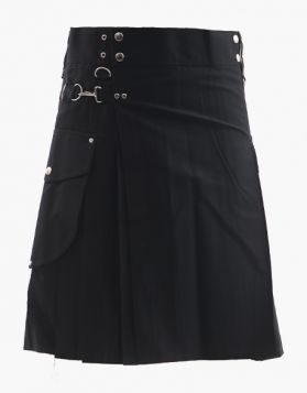 Men's  Black Cargo Utility Kilt-front image 