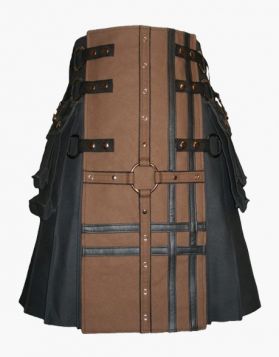  Men's Black and Brown Gothic Hybrid Kilt- Front Image 