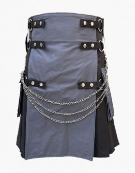 Mens Black and Gray Two-Tone Gothic Utility Kilt - Front Image 