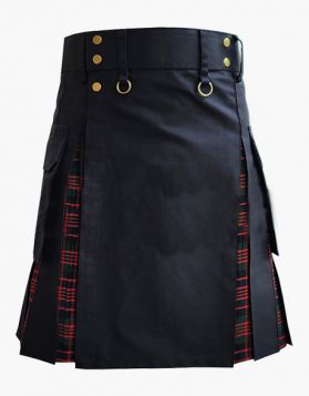 Men's Black and Macdonald Tartan Hybrid Kilt- Front Image