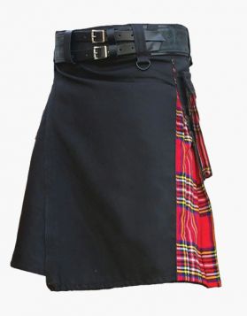 Mens Black and Royal Stewart Tartan Hybrid Kilt - Front Image 