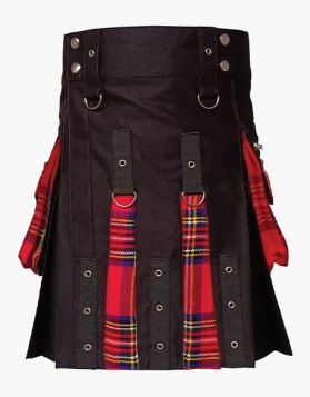 Men’s Black and Royal Stewart Tartan Modern Hybrid Kilt- Front Image 