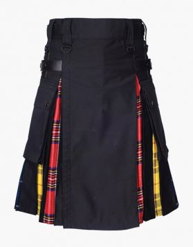 Mens Black and Tartans Hybrid Kilt - Front Image 