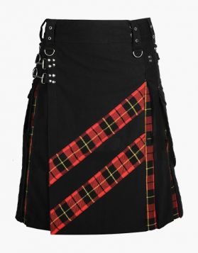 Men's Black and Wallace Tartan Hybrid Kilt- front Image