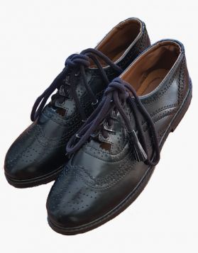 Men's Black Leather ghillie Brogue Shoes- Front Image 
