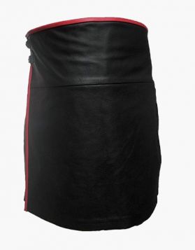 Mens Black Leather Kilt with Back Pocket- Front Image