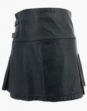Mens Black Short Leather Kilt - Front Image