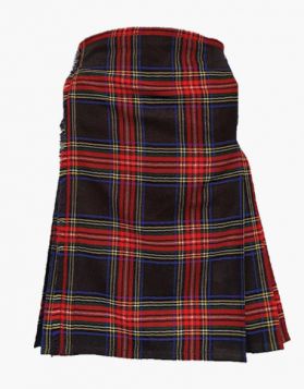 Mens Black Stewart Tartan Utility Kilt with Slant Pockets - Front Image