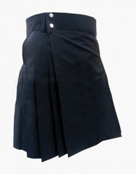 Mens Black Utility Kilt with Side Pockets - Front Image 