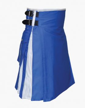 Men's Blue and White Hybrid Kilt- Side Image