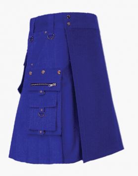 Men's Blue Utility Kilt with Stylish Pockets