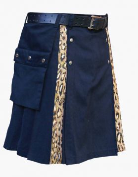 Mens Blue with Leopard Hybrid Kilt - Front Image 
