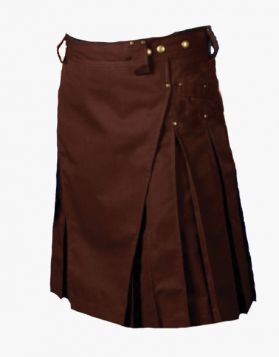 Men's Brown Utility Kilt with Studs Style- front image