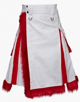 Mens Christmas Hybrid Kilt with Fur - Front Image 