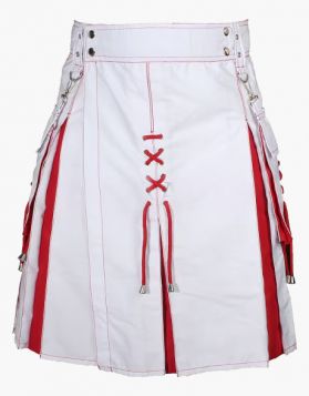 Mens Christmas White and Red Kilt - Front Image
