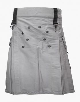 Mens Gray Utility Kilt with Studded Apron - Front Image