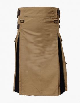 Men’s Khaki and Black Hybrid Utility Kilt- Front Image 