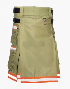 Mens Khaki Bunker Gear Firefighter Kilt with Pockets - Front Image 
