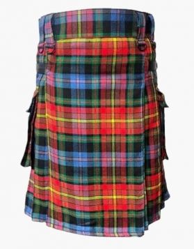 Mens LGBT Tartan Utility Kilt with Leather Straps - Front Image 