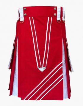 Mens Modern Red and White Hybrid Kilt - Front Image