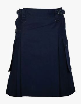 Men's Navy Blue Utility Kilt with Classic Straps- Front Image