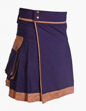 Mens Purple Utility Kilt with Brown Piping