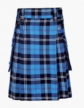 Mens Ramsay Blue Modern Tartan Utility Kilt - Front Image 