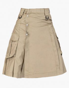 Men's Stylish Khaki Kilt with Velcro Strap- Front Image 
