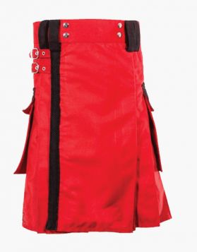 Men's Two-Tone Red Utility Kilt with Large Pockets- Front Image