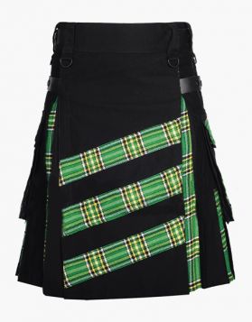 Mens Black and Irish Green Tartan Hybrid Kilt