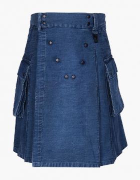 Mens Blue Modern Denim Kilt - Front Image 