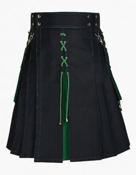 Modern Black And Green Hybrid Kilt With Unique Style- Front Image