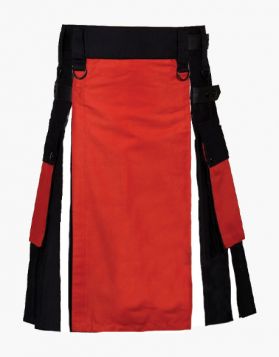 Modern Black and White Hybrid Kilt with Red Apron
