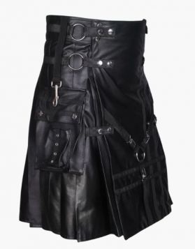 Black Leather Kilt - Front Image