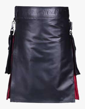 Modern Black Leather Kilt with Colorful Pleats _ Front Image