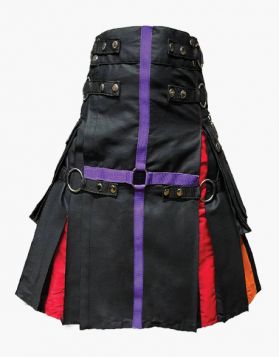 Modern Black Rainbow Hybrid Utility Kilt- Front Image 