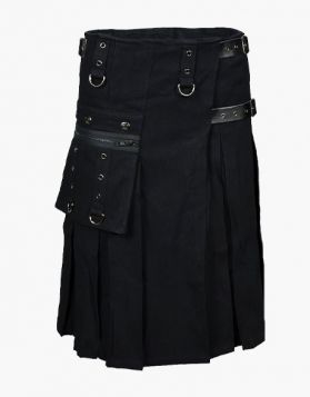 Modern Black Utility Kilt  With Zip Pocket- Front Image